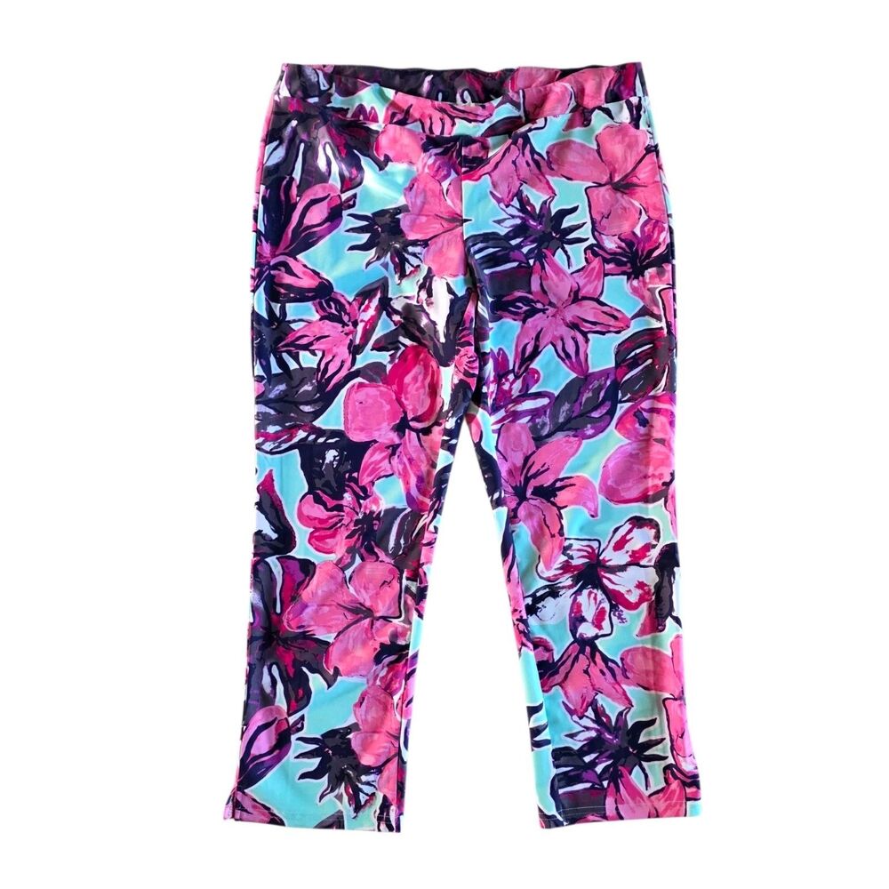 Aryeh Floral Resort Watercolor Cropped Capri Leggings Women's Size L Tropical